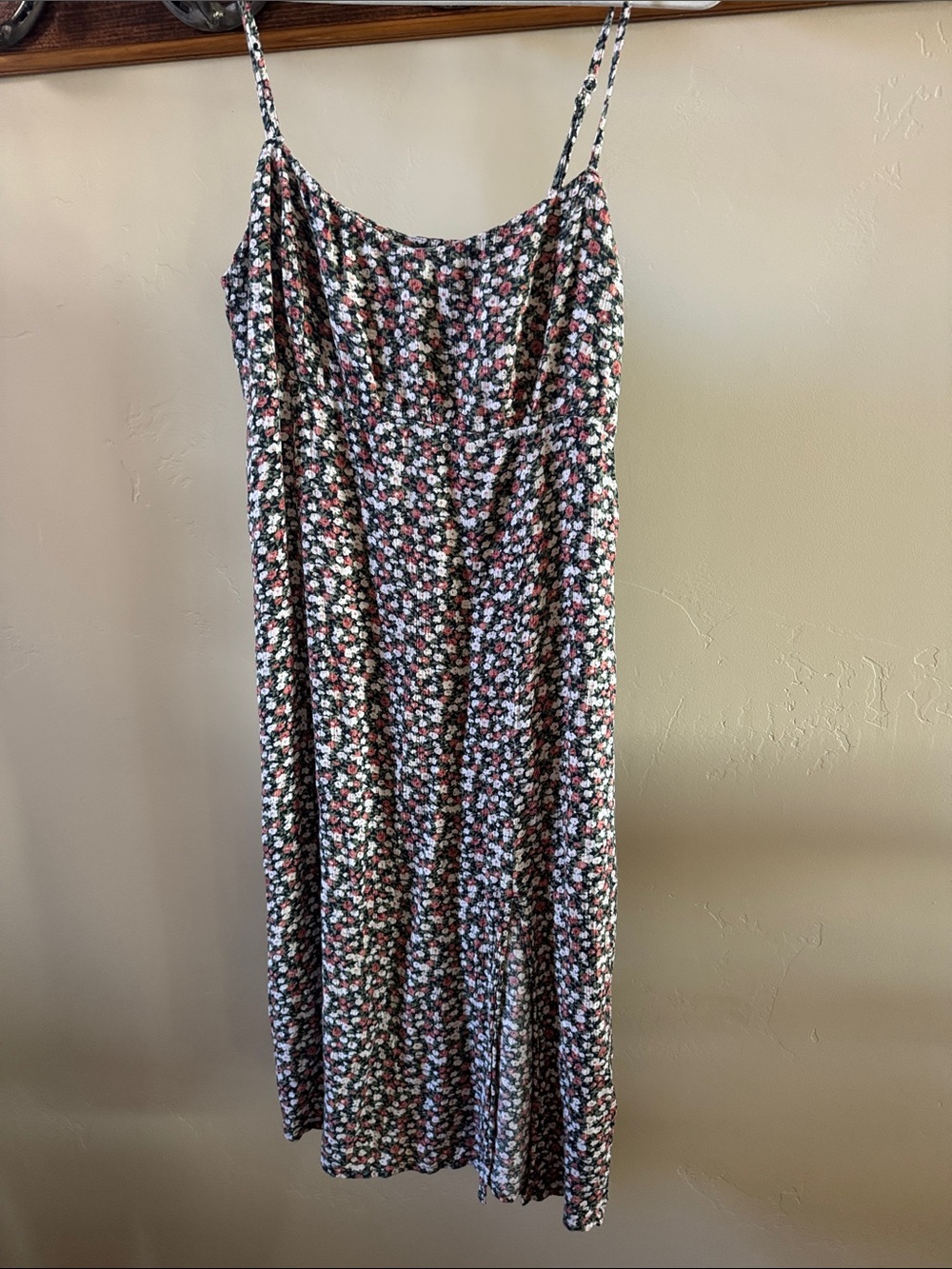 Volcom Black Floral Slip Midi Dress with Pink and White Blossoms